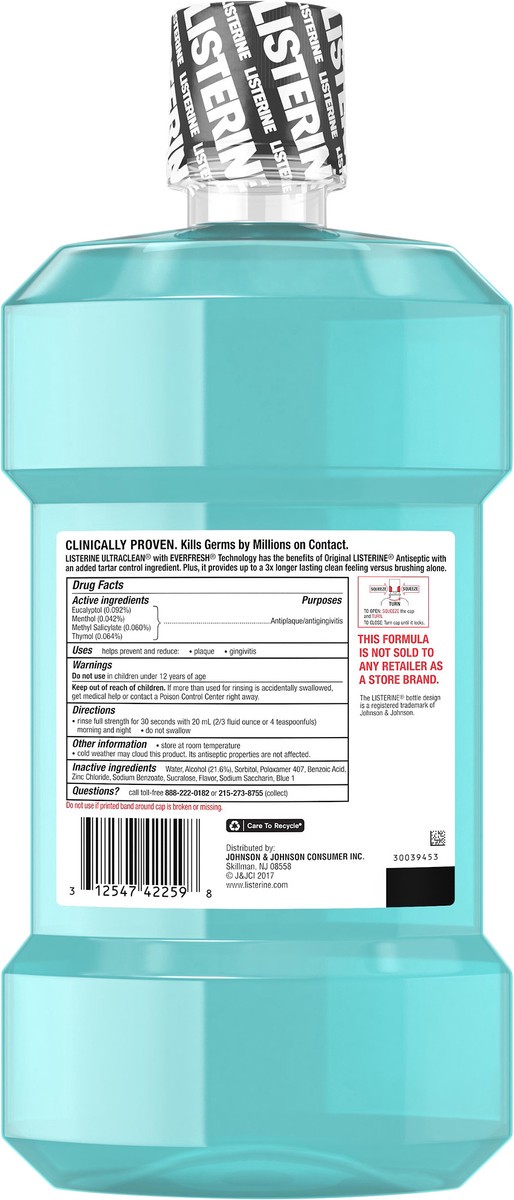 slide 4 of 7, Listerine Ultraclean Arctic Mint Antiseptic Mouthwash, 1.50 liter