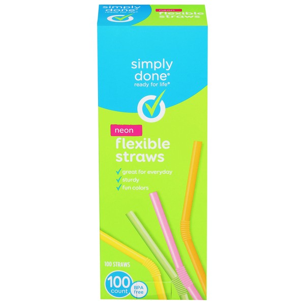 slide 1 of 1, Simply Done Neon Flexible Straws 100 ea, 100 ct