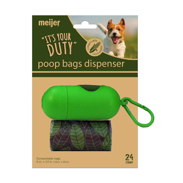 slide 1 of 1, Meijer Biodegradable Poo Bag with Dispenser, 24 ct