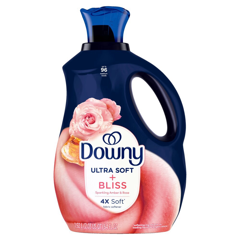 slide 2 of 6, Downy Ultra Soft Fabric Softener Liquid, Bliss, Sparkling Amber and Rose, 64 fl oz, 96 Loads, 64 fl oz