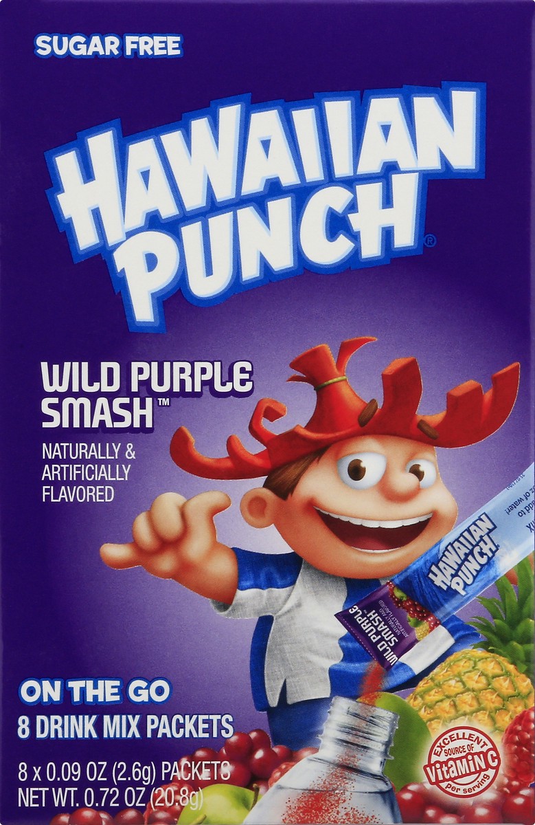 slide 1 of 13, Hawaiian Punch Sugar Free On The Go Wild Purple Smash Drink Mix Packets 8 ea, 8 ct