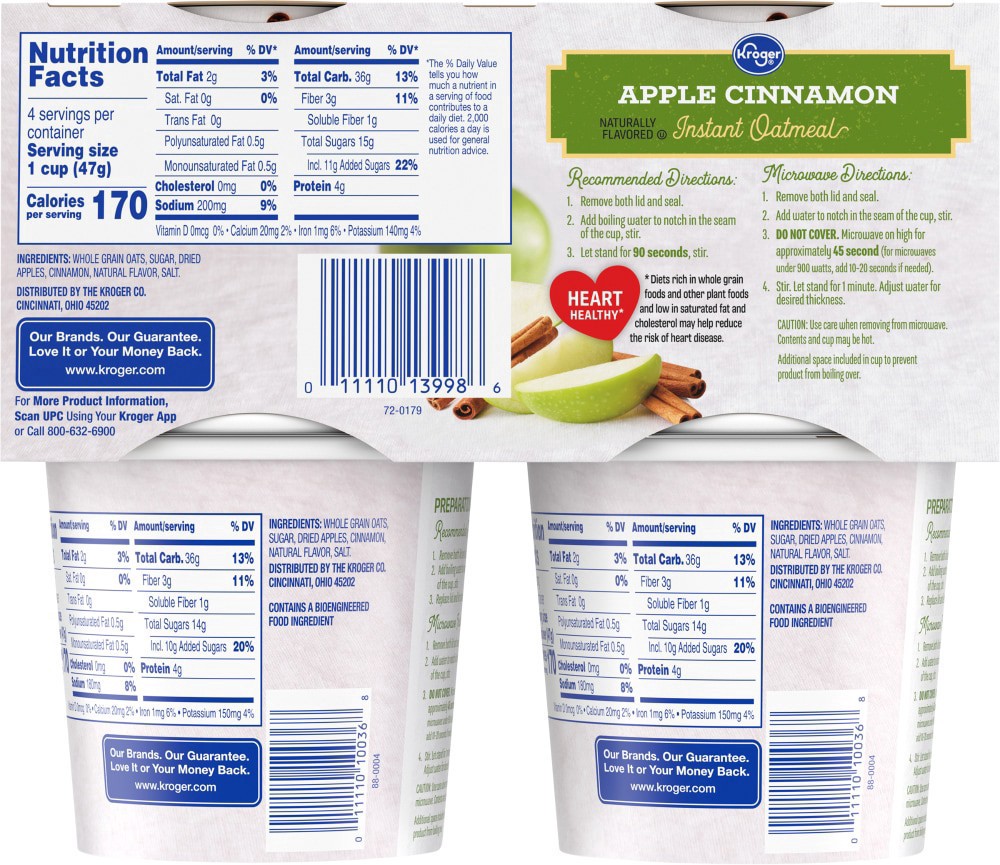 slide 2 of 2, Kroger® Naturally Flavored Apple Cinnamon Instant Oatmeal, 4 ct / 1.65 oz