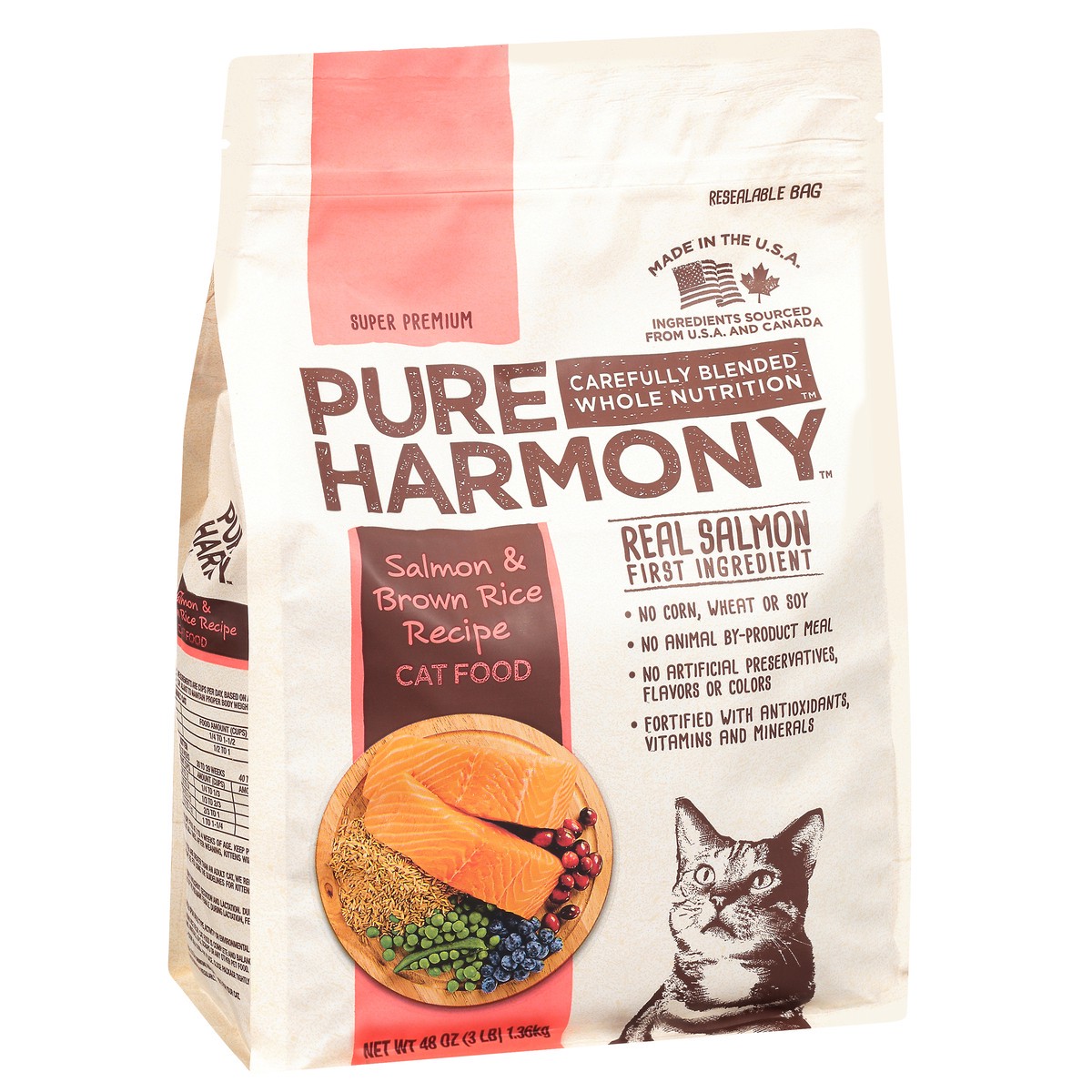 slide 8 of 10, Pure Harmony Super Premium Salmon & Brown Rice Recipe Cat Food 48 oz, 48 oz