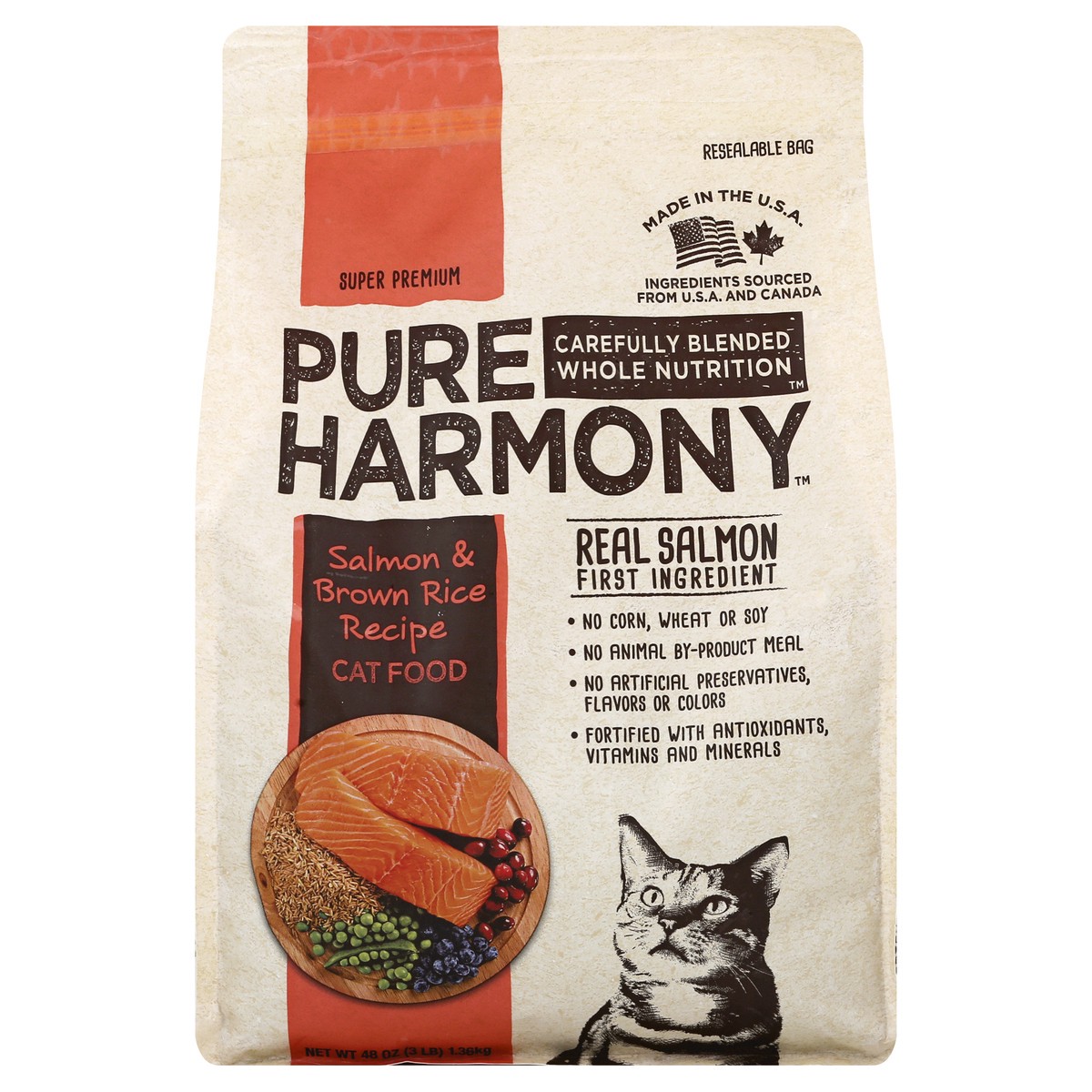 slide 1 of 9, Pure Harmony Super Premium Salmon & Brown Rice Recipe Cat Food 48 oz, 48 oz