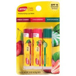 Carmex Daily Care SPF 15 Moisturizing Fresh Cherry/Strawberry/Wintergreen Lip Balm - 3 - 0.15 oz Sticks