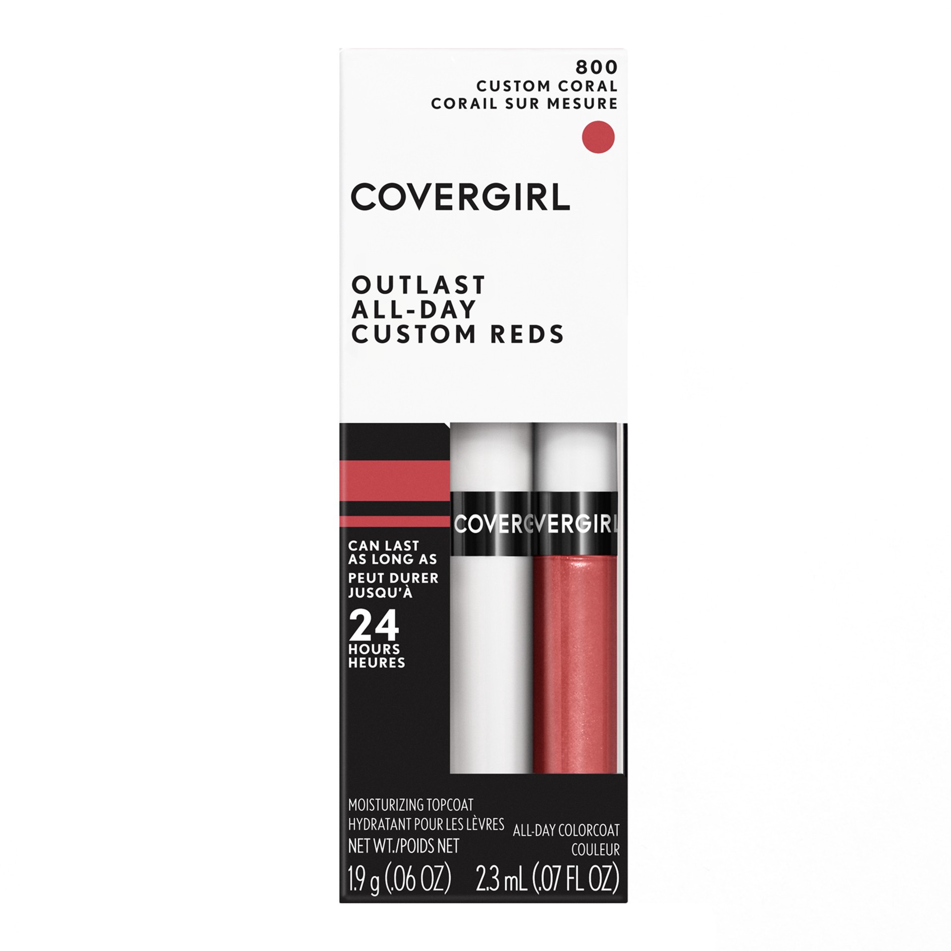 slide 1 of 3, Covergirl COVERGIRL Outlast All-Day Lip Color With Topcoat, Custom Coral 800, 1.9g 0.06 oz/ 2.3ml 0.07 fl oz, 0.06 oz