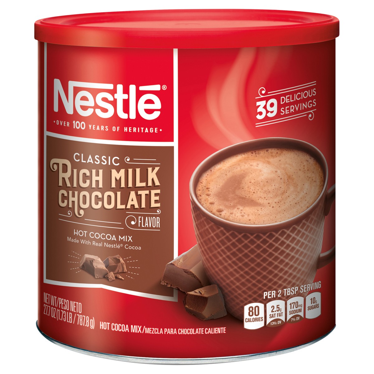 slide 1 of 8, NESTLE HOT COCOA Classic Rich Milk Chocolate Hot Cocoa Mix, 27.7 oz. Canister, 27.7 oz
