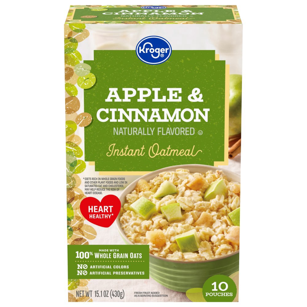 slide 2 of 3, Kroger® Naturally Flavored Apple & Cinnamon Instant Oatmeal, 15.1 oz