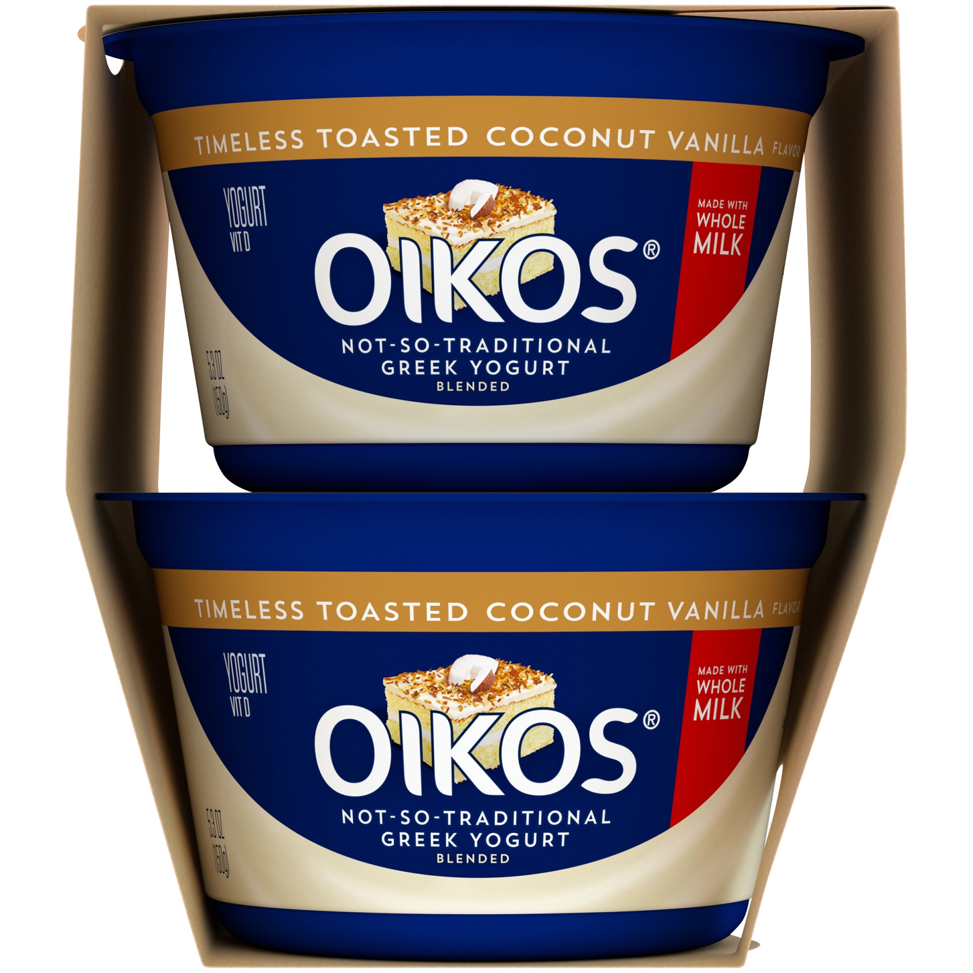 slide 3 of 4, Dannon Oikos Greek Traditional Blended Toasted Coconut Vanilla Yogurt, 4 ct; 5.3 oz