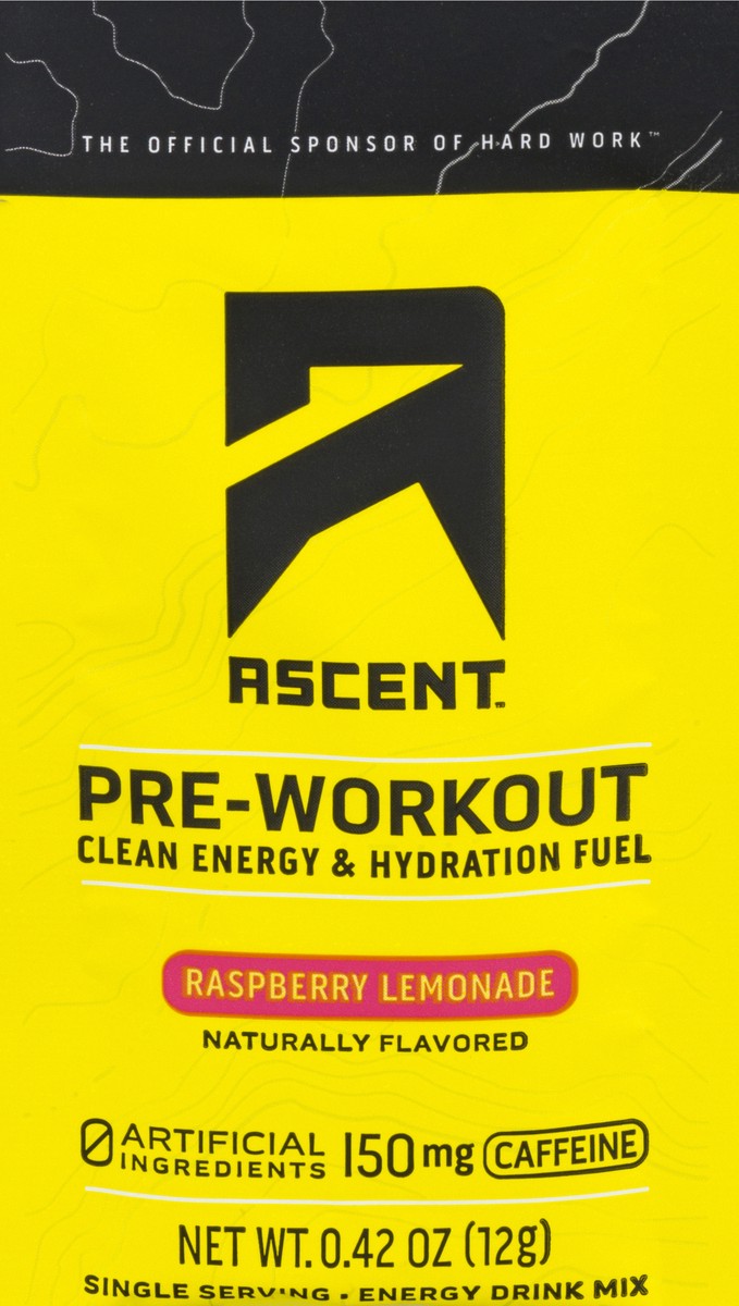 slide 1 of 9, Ascent Raspberry Lemonade Pre-workout Energy Drink Mix Single, 0.42 oz