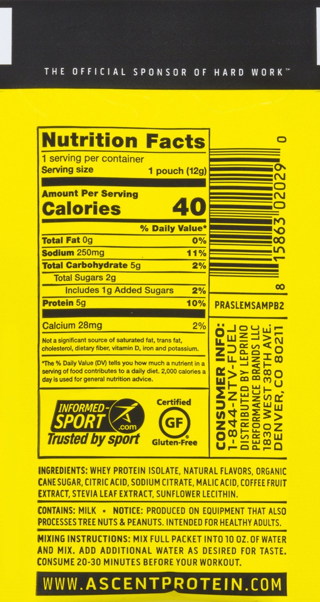 slide 7 of 9, Ascent Raspberry Lemonade Pre-workout Energy Drink Mix Single, 0.42 oz