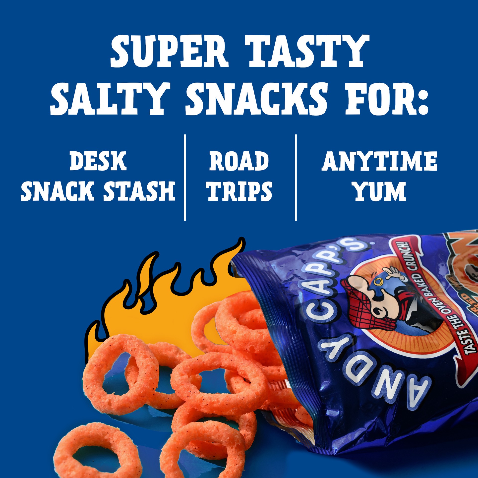 slide 3 of 5, Andy Capp's Hot Beer Battered Onion Rings Flavored Corn & Oat Snack 2 oz, 2 oz