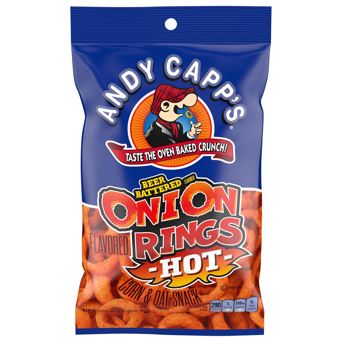 slide 1 of 5, Andy Capp's Hot Beer Battered Onion Rings Flavored Corn & Oat Snack 2 oz, 2 oz