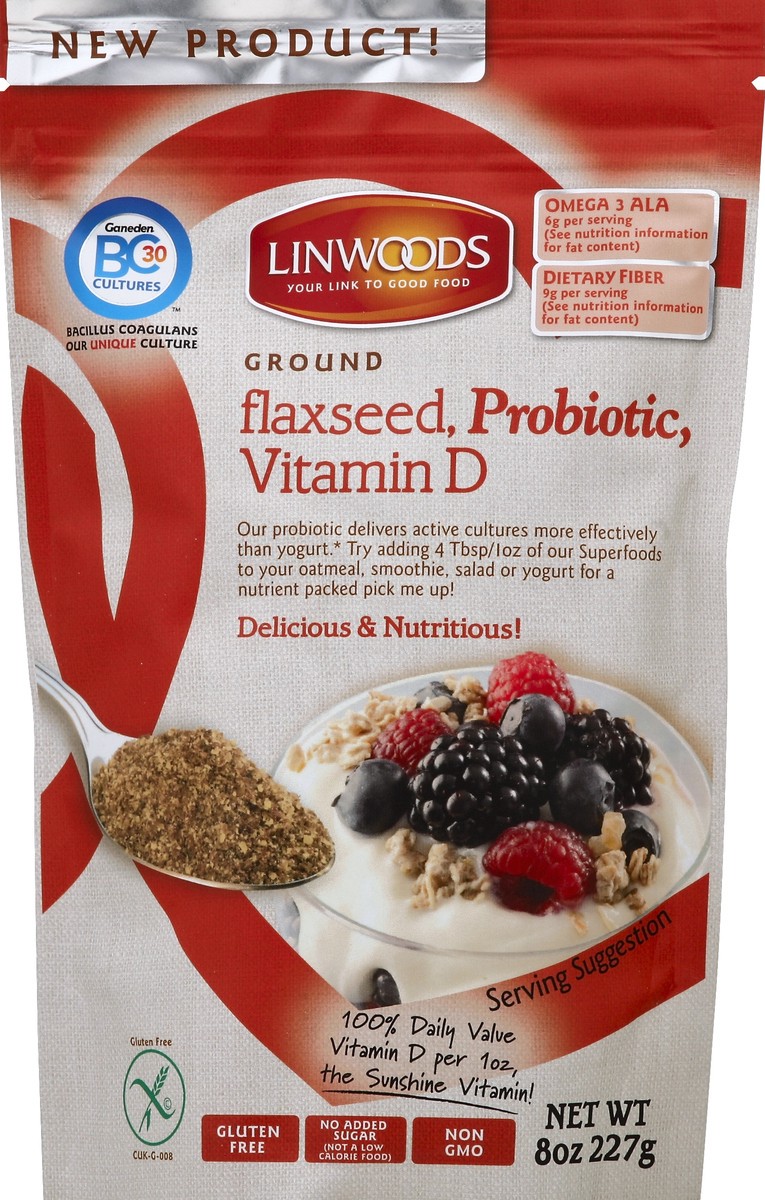 slide 2 of 2, Linwoods Ground Flaxseed Probiotic Vitamin D, 8 oz