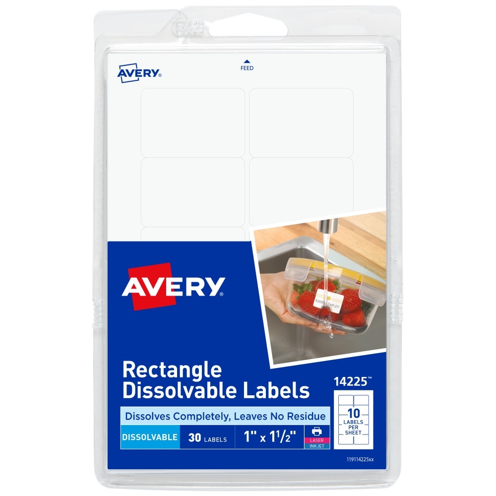 slide 1 of 1, Avery Rectangle Dissolvable Labels - White, 30 ct