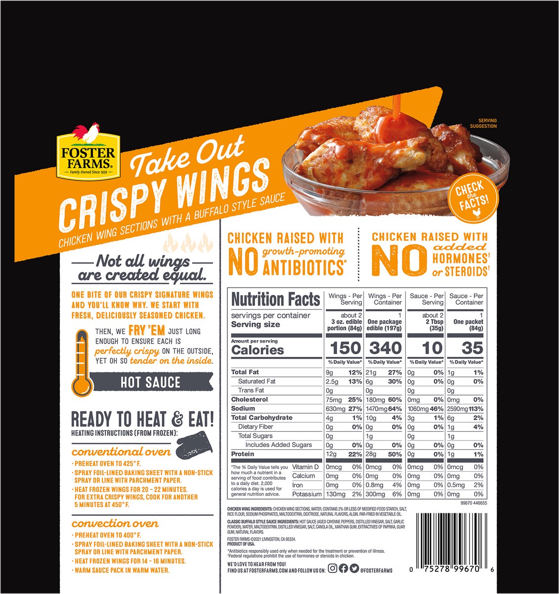 slide 3 of 3, Foster Farms Classic Buffalo Take Out Crispy Wings, 16 oz