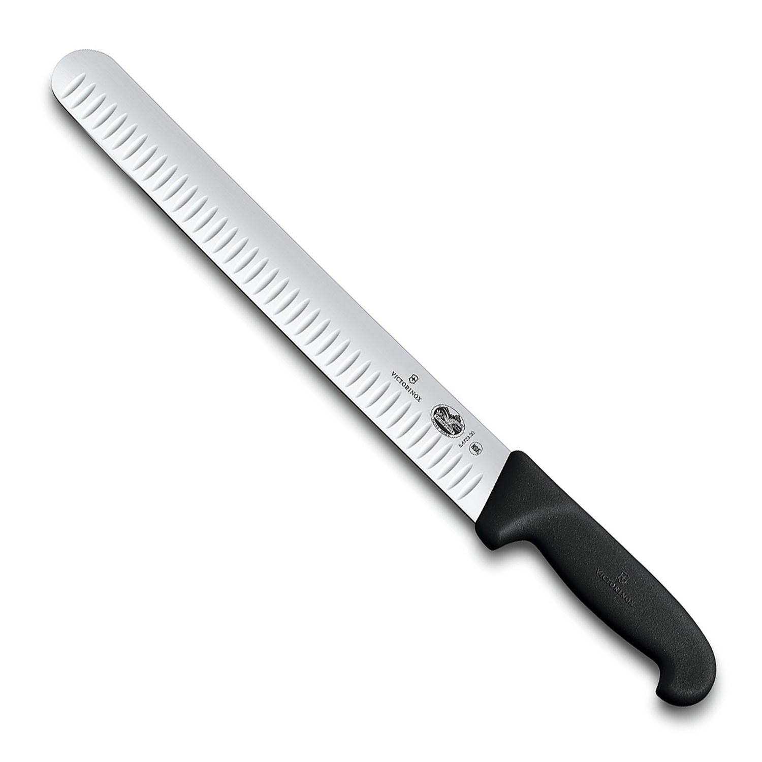 slide 1 of 1, Victorinox Swiss Army Victorinox Fibrox Pro Slicing Knife with Granton Edge, 12 in