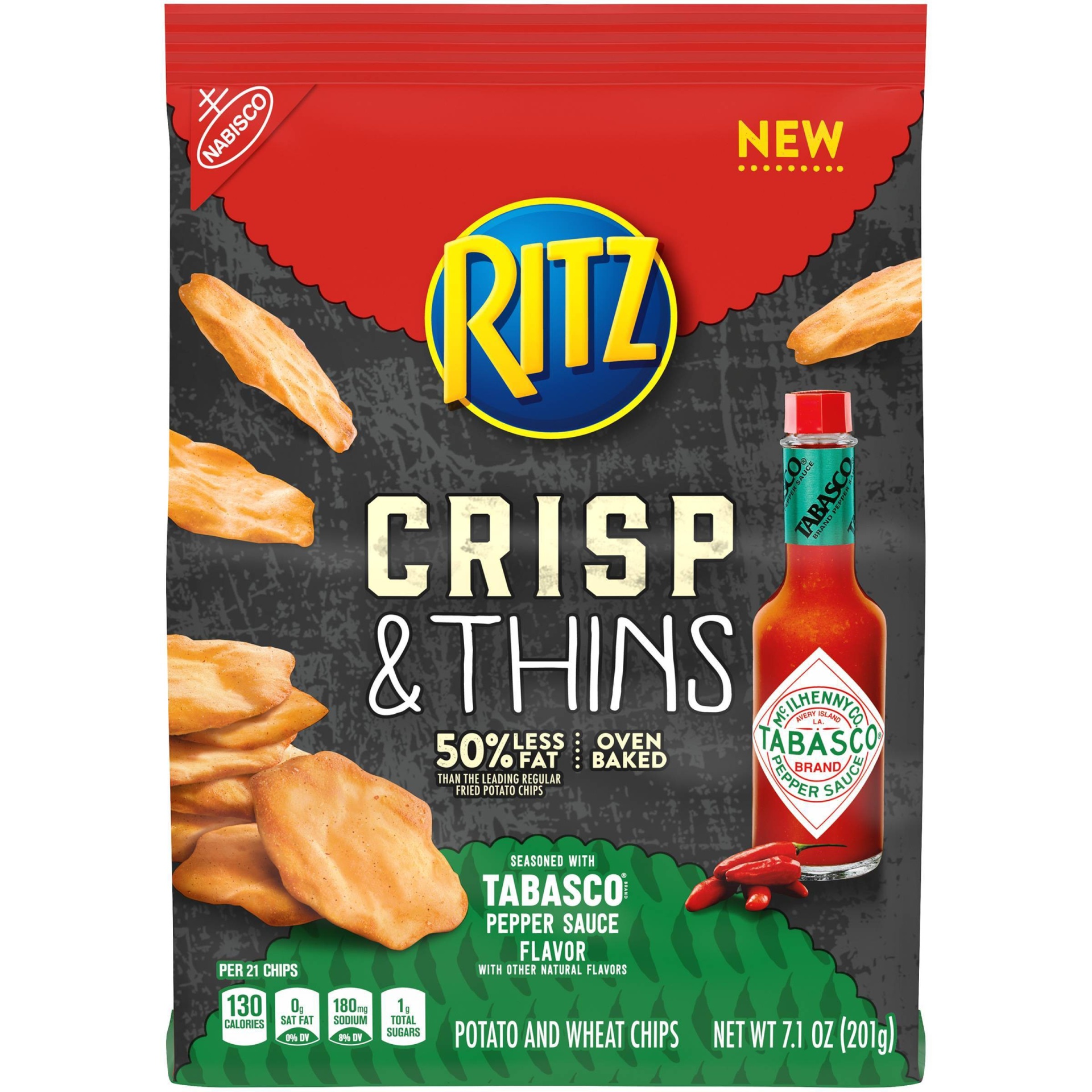 slide 1 of 6, Ritz Crisps & Thins Tabasco Pepper Sauce Flavor Toasted Chips, 7.1 oz