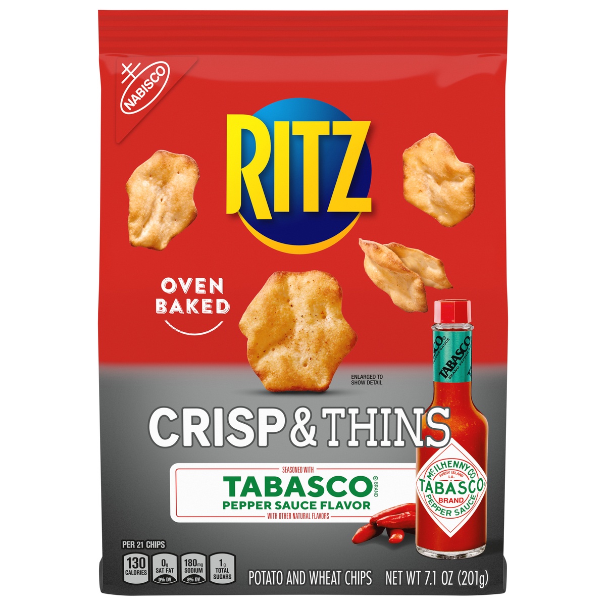 slide 1 of 6, Ritz Crisps & Thins Tabasco Pepper Sauce Flavor Toasted Chips, 7.1 oz