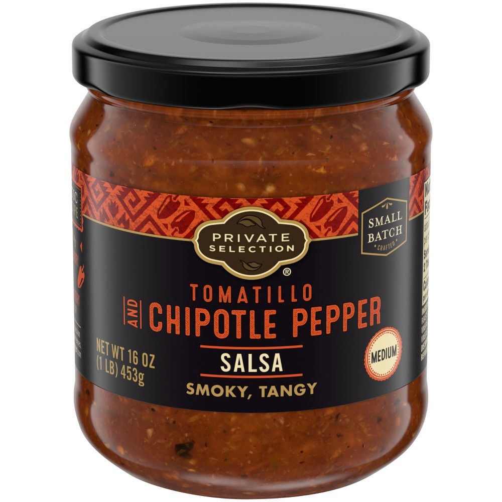 slide 1 of 1, Private Selection Tomatillo Chipotle Pepper Salsa, 16 oz