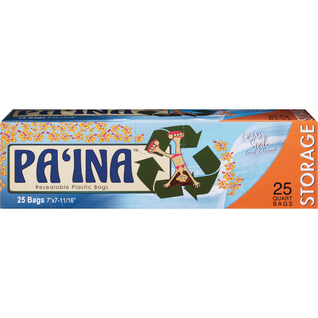 slide 1 of 1, Pa'Ina Storage Bags Resealable W/Easy Seal Clear 1 Quart, 25 ct
