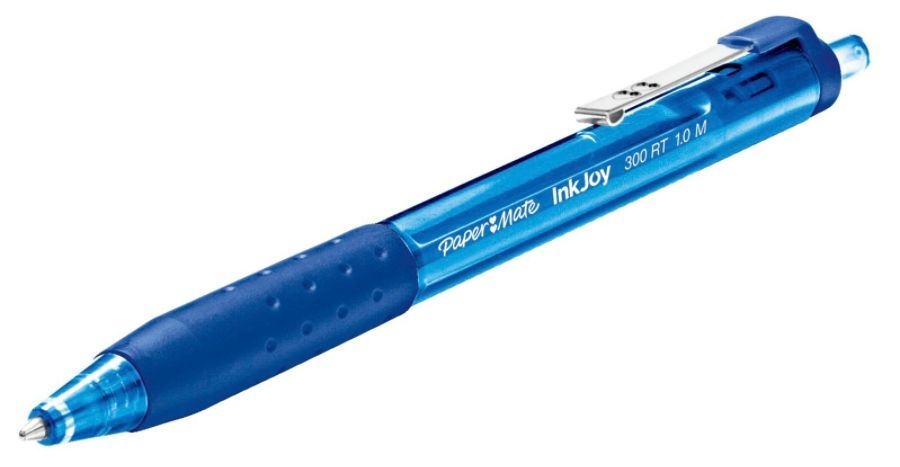 slide 2 of 6, Paper Mate Inkjoy 300 Rt Retractable Pens, Medium Point, 1.0 Mm, Translucent Blue Barrels, Blue Ink, Pack Of 12, 12 ct