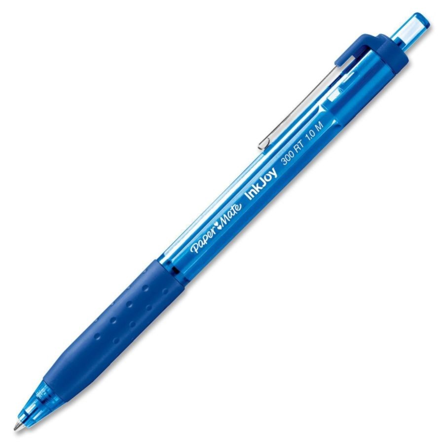 slide 5 of 6, Paper Mate Inkjoy 300 Rt Retractable Pens, Medium Point, 1.0 Mm, Translucent Blue Barrels, Blue Ink, Pack Of 12, 12 ct
