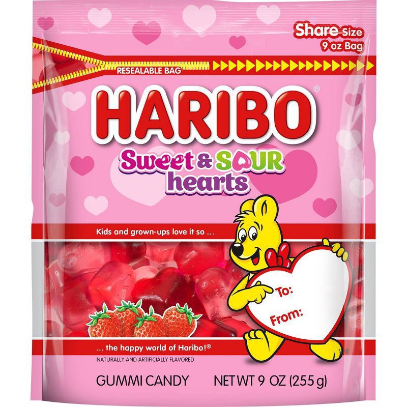 slide 1 of 3, Haribo Sweet and Sour Heart Gummy Candy, 1 ct