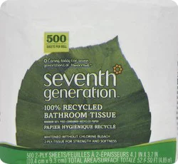 Seventh Generation White Toilet Paper 2-ply 100% Recycled Paper, 500 sheets