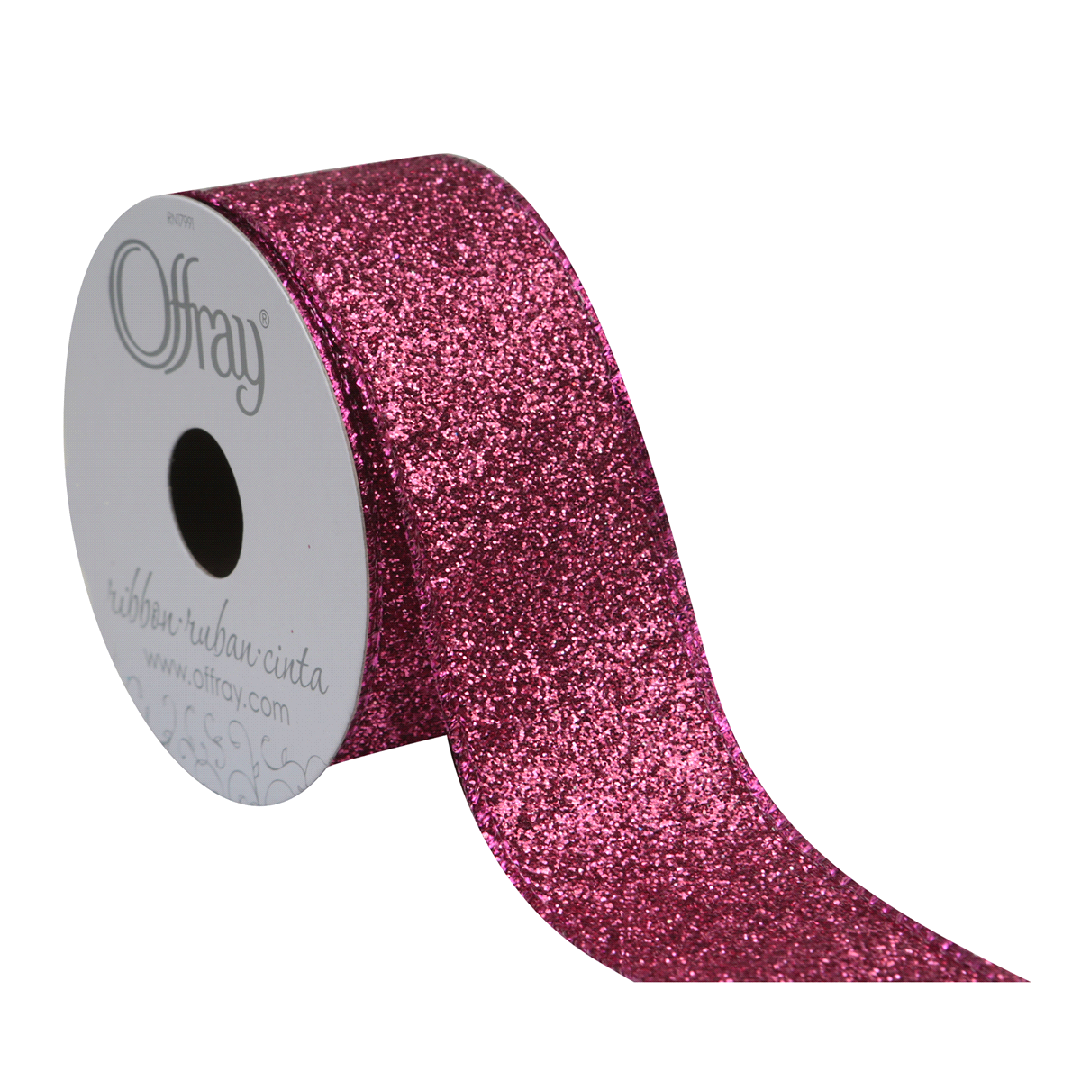 slide 1 of 1, Offray Ribbon Wglitterie Fuchsia 1.5X, 9 ft