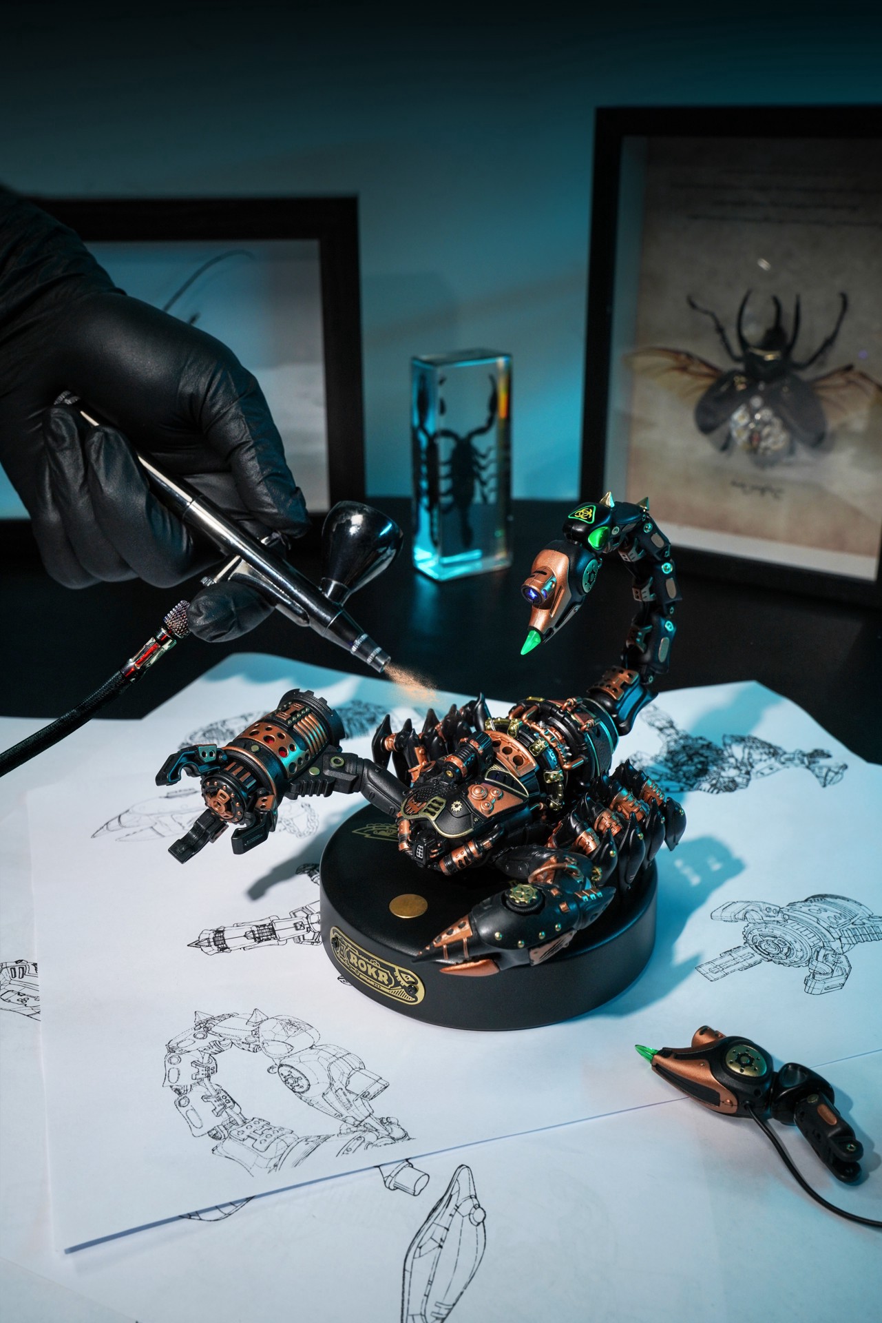 slide 6 of 9, Robotime Rokr Mechanical Age Emperor Scorpion Led 3d Puzzle Kit, 6.7 in x 5.1 in x 4.5 in