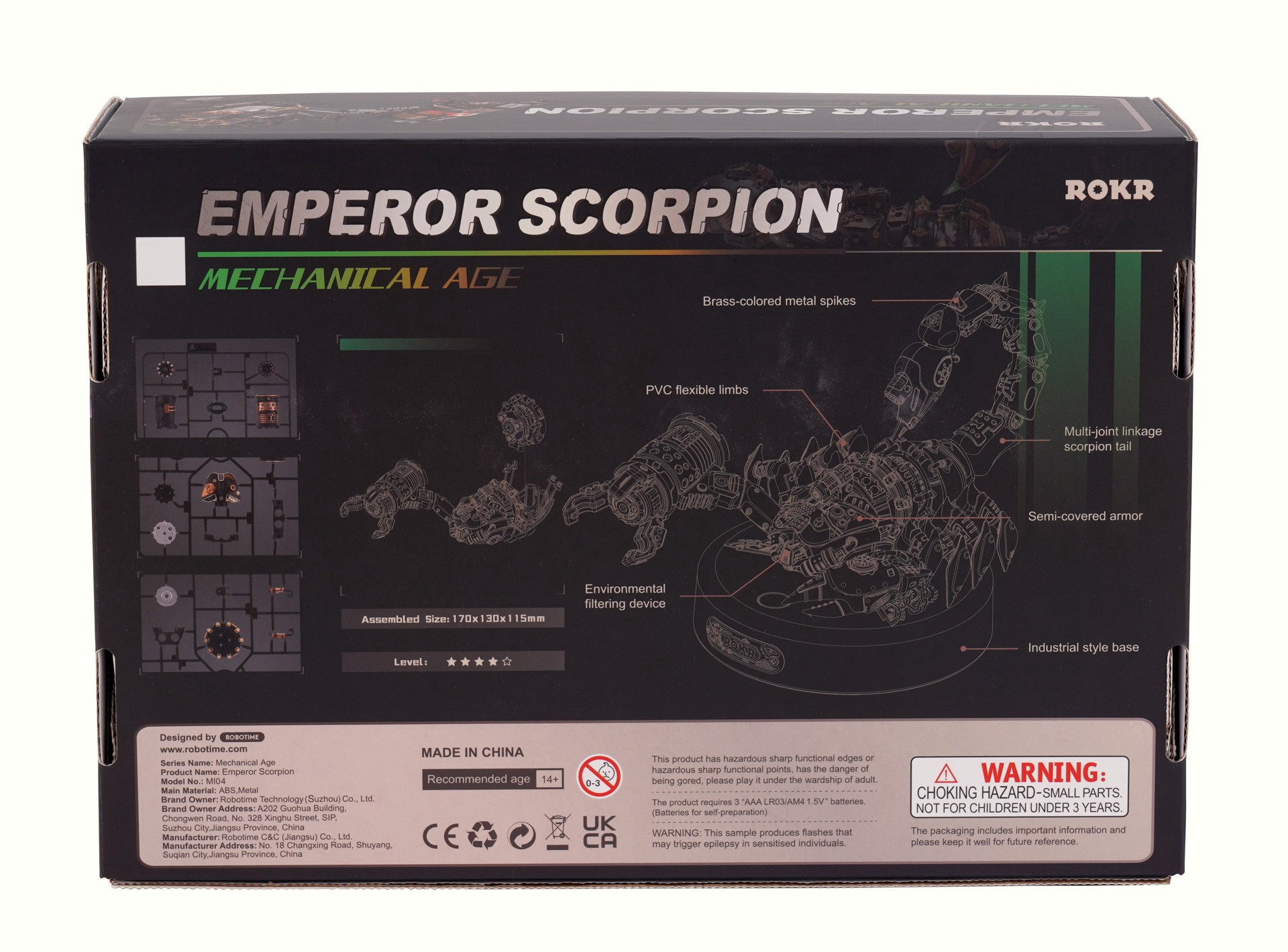slide 8 of 9, Robotime Rokr Mechanical Age Emperor Scorpion Led 3d Puzzle Kit, 6.7 in x 5.1 in x 4.5 in