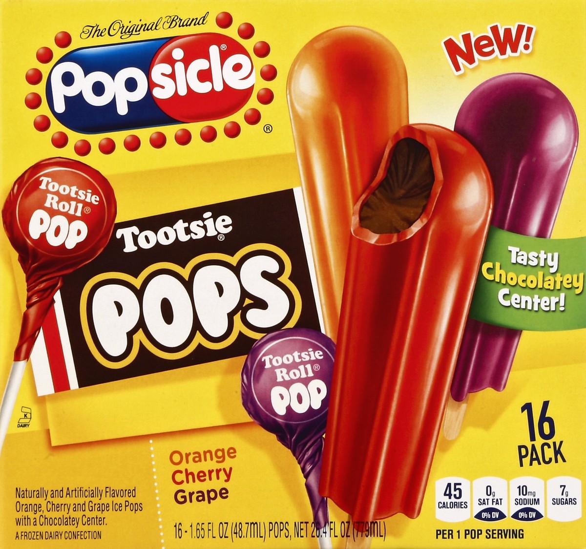 slide 4 of 4, Popsicle Tootsie Roll Pop Orange, Cherry, Grape Ice Pops Variety Pack, 16 ct