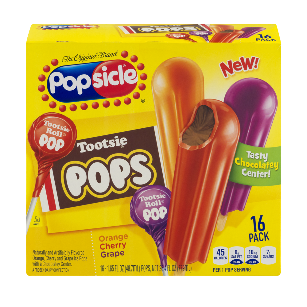 slide 1 of 4, Popsicle Tootsie Roll Pop Orange, Cherry, Grape Ice Pops Variety Pack, 16 ct