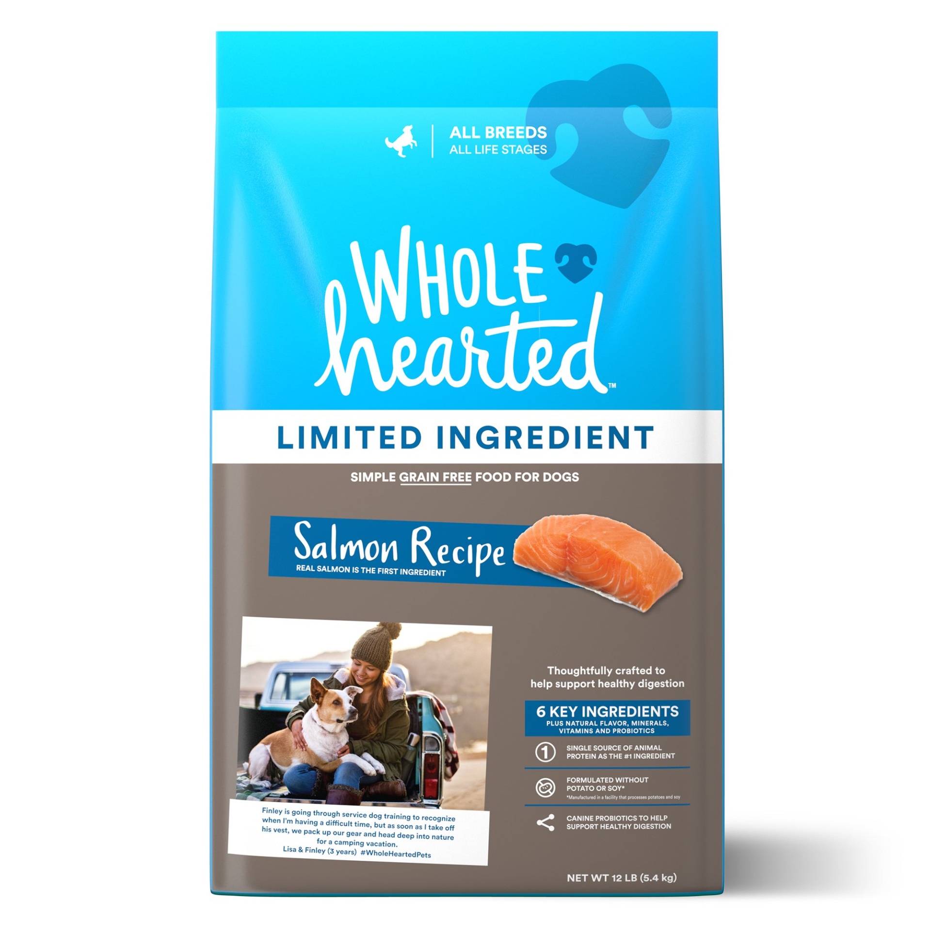 slide 1 of 1, WholeHearted Grain Free Limited Ingredient Salmon Recipe Dry Dog Food for All Life Stages and Breeds, 12 lb