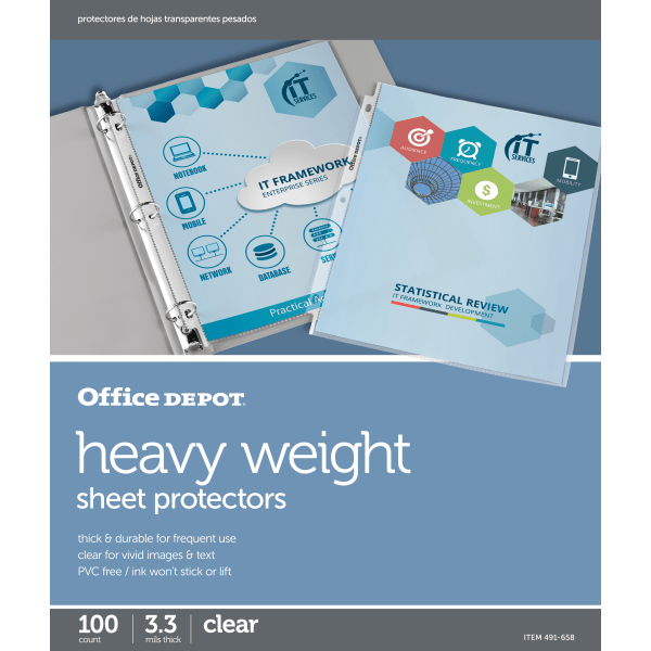 slide 1 of 3, Office Depot Brand Heavyweight Sheet Protectors, 8-1/2'' X 11'', Clear, Pack Of 100, 100 ct