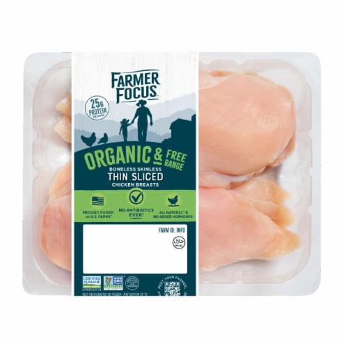 slide 1 of 1, Farmer Focus Organic Boneless Skinless Thin Sliced Chicken Breasts 1 Each, 1 ct
