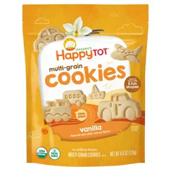 Happy Tot Organic Multi-Grain Cookies Toddler Snack, Fun Transportation Shapes, Vanilla, 4.4 oz Bag