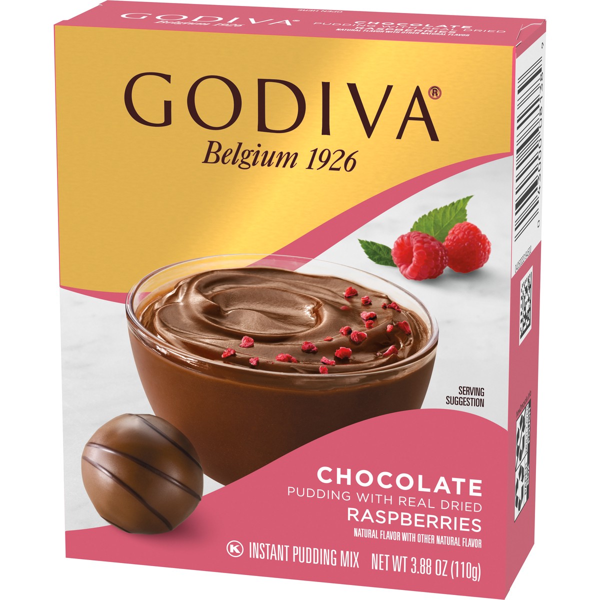 slide 2 of 14, Godiva Chocolate Pudding with Real Dried Raspberries Instant Pudding Mix, 3.88 oz Box, 3.88 oz