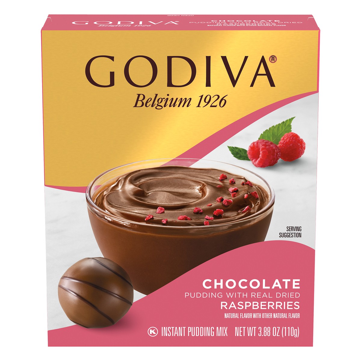 slide 13 of 14, Godiva Chocolate Pudding with Real Dried Raspberries Instant Pudding Mix, 3.88 oz Box, 3.88 oz