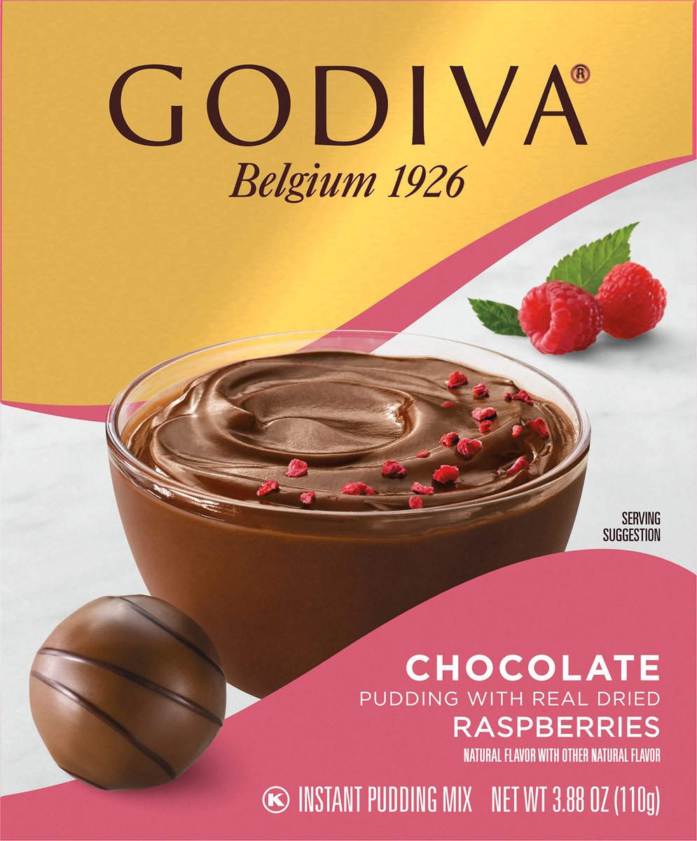 slide 6 of 14, Godiva Chocolate Pudding with Real Dried Raspberries Instant Pudding Mix, 3.88 oz Box, 3.88 oz