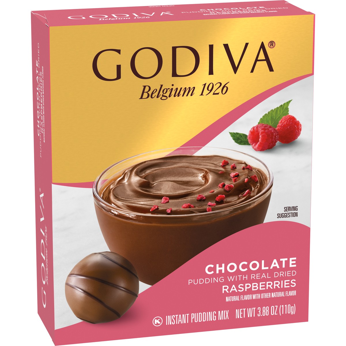 slide 7 of 14, Godiva Chocolate Pudding with Real Dried Raspberries Instant Pudding Mix, 3.88 oz Box, 3.88 oz