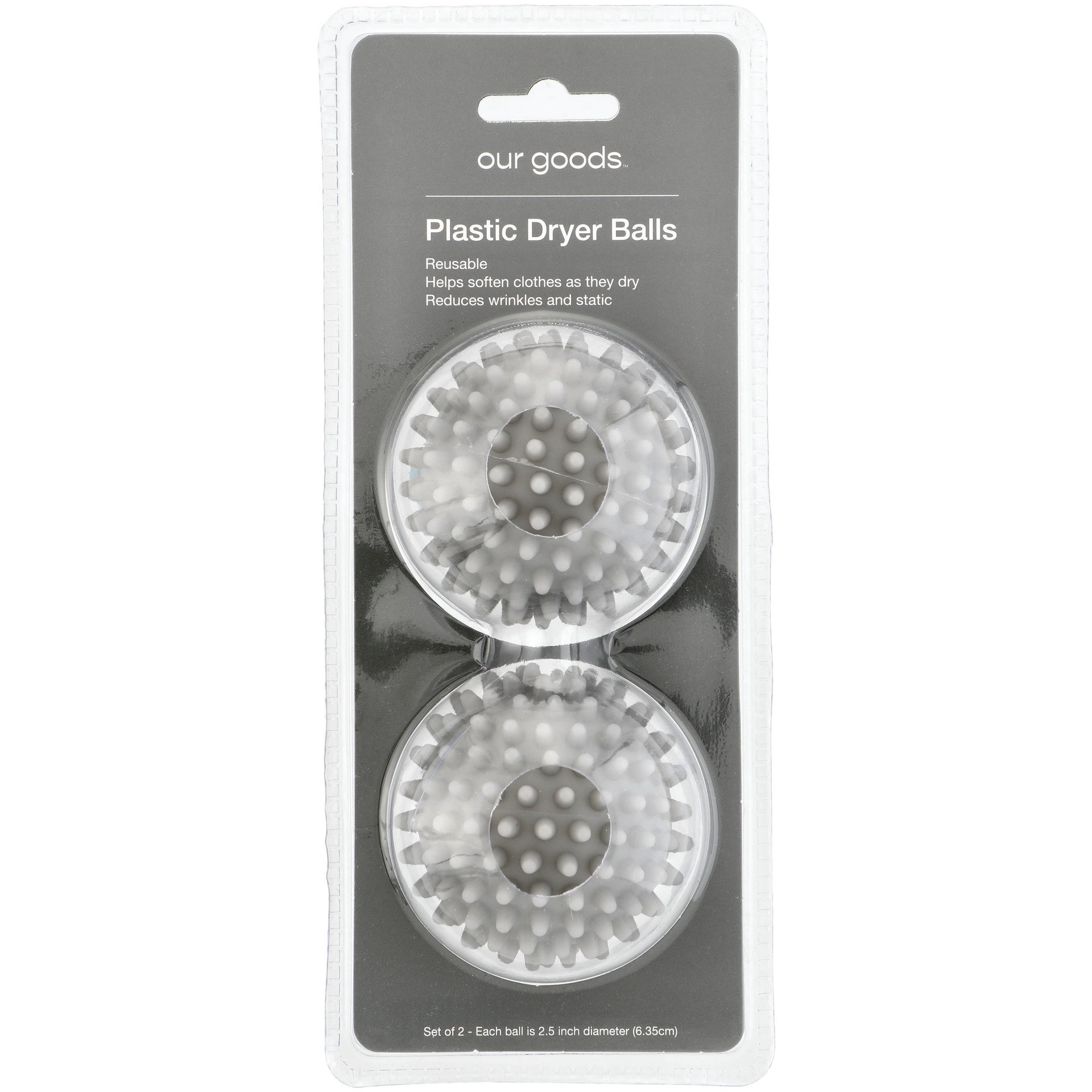 slide 1 of 1, our goods Plastic Dryer Balls, 2 ct