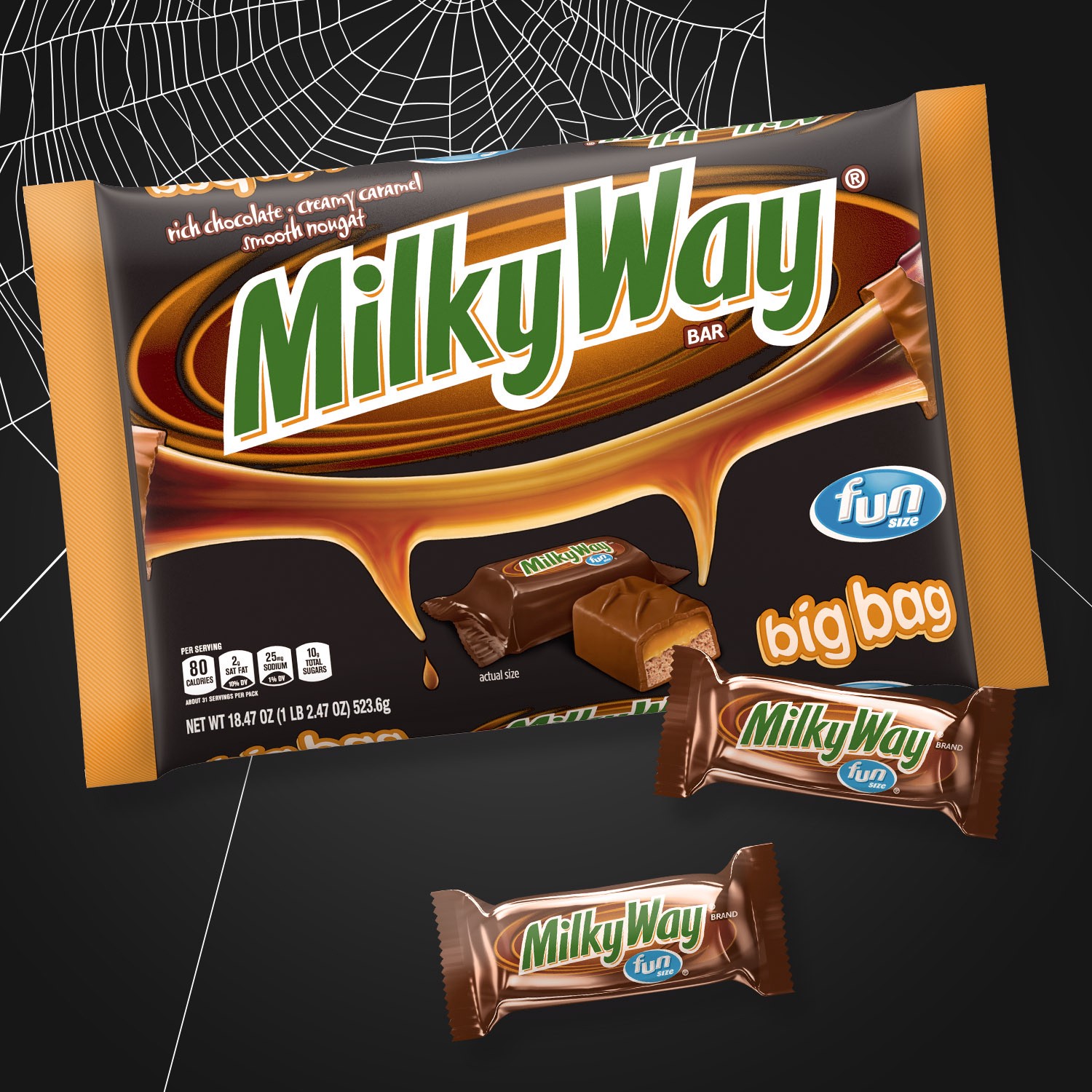 slide 3 of 8, MILKY WAY Fun Size Caramel Milk Chocolate Halloween Candy Bars - 18.47oz, 18.47 oz