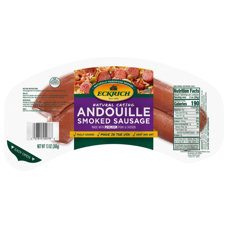 slide 1 of 1, Eckrich Natural Casing Andouille Smoked Sausage, 13 oz