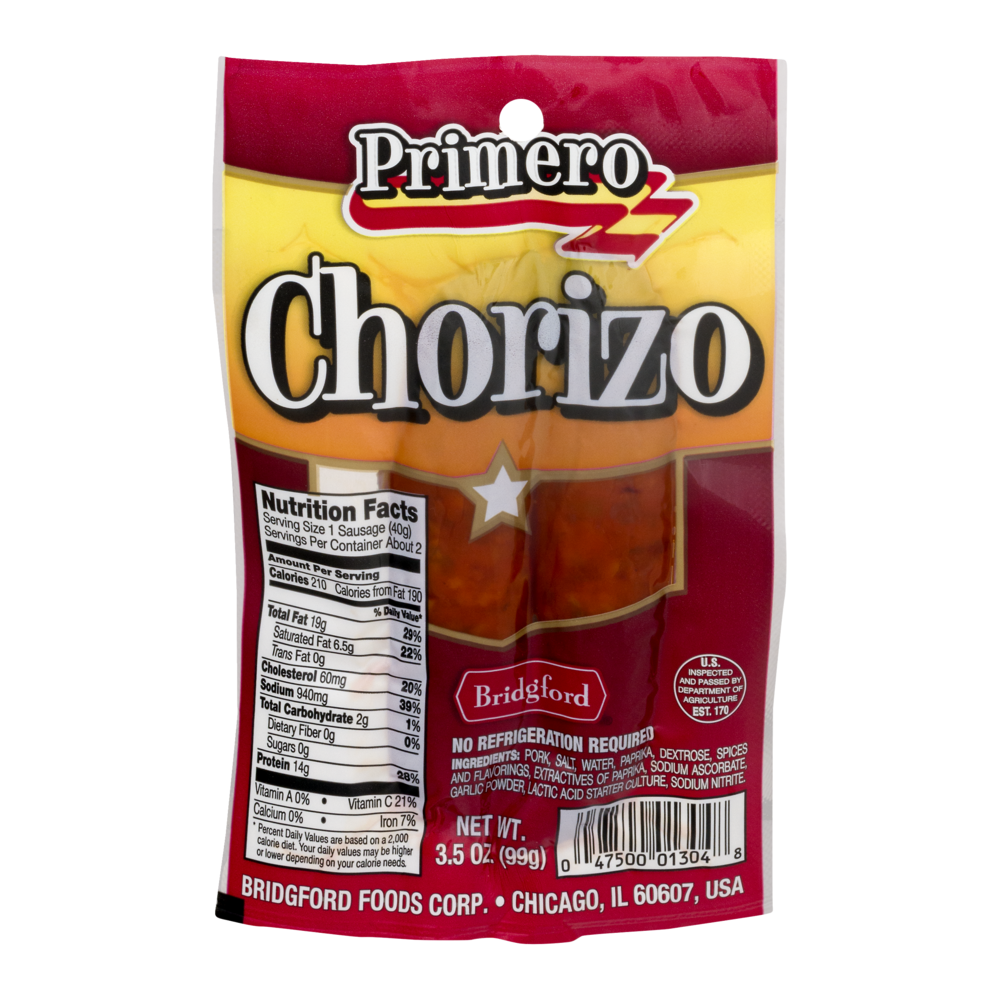 slide 1 of 1, Bridgford Chorizo, 3.5 oz