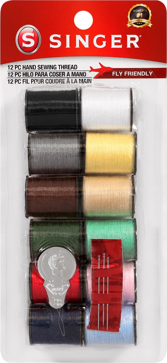 slide 2 of 2, SINGER Hand Sewing Thread Spools Kit with Assorted Color Thread, 25 yards each - Includes Hand Needles & Needle Threader, 12 ct