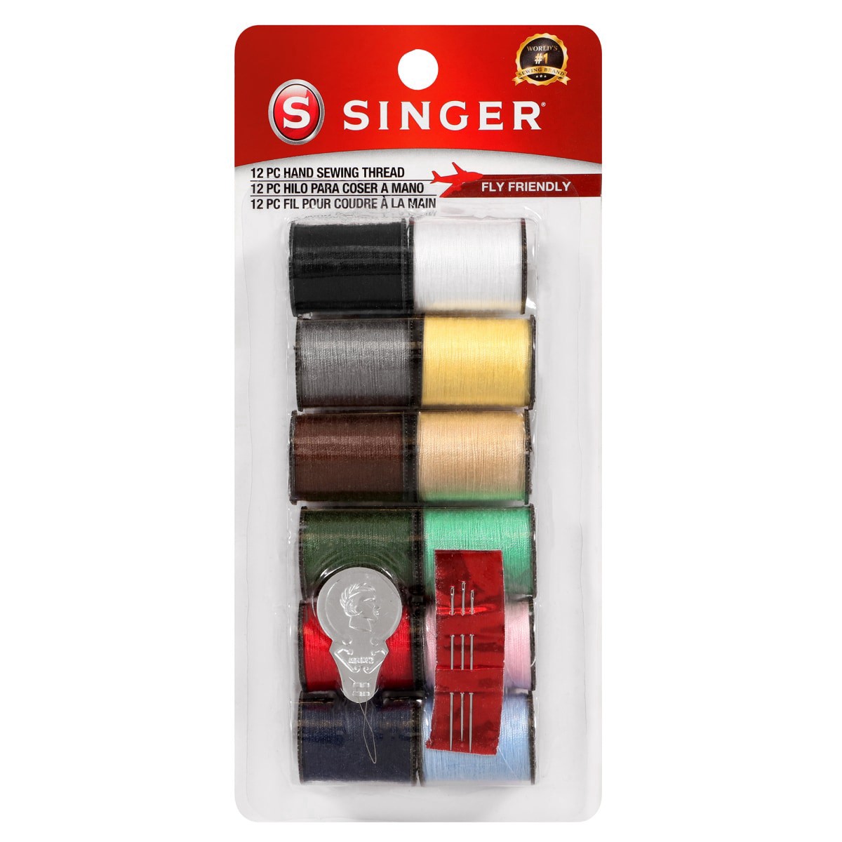 slide 1 of 2, SINGER Hand Sewing Thread Spools Kit with Assorted Color Thread, 25 yards each - Includes Hand Needles & Needle Threader, 12 ct