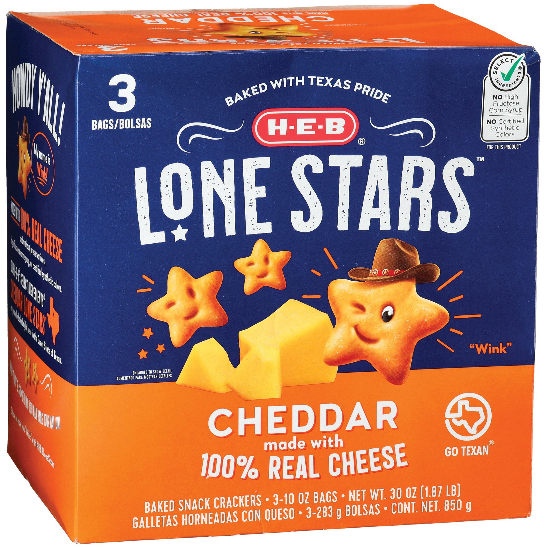 slide 1 of 1, H-B Cheddar Lone Stars Baked Snack Crackers - 3 ct, 3 ct