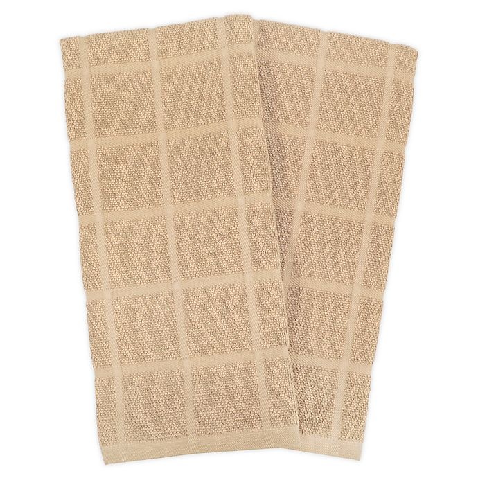 slide 1 of 5, KitchenSmart Colors Solid Windowpane Kitchen Towels - Sand, 2 ct